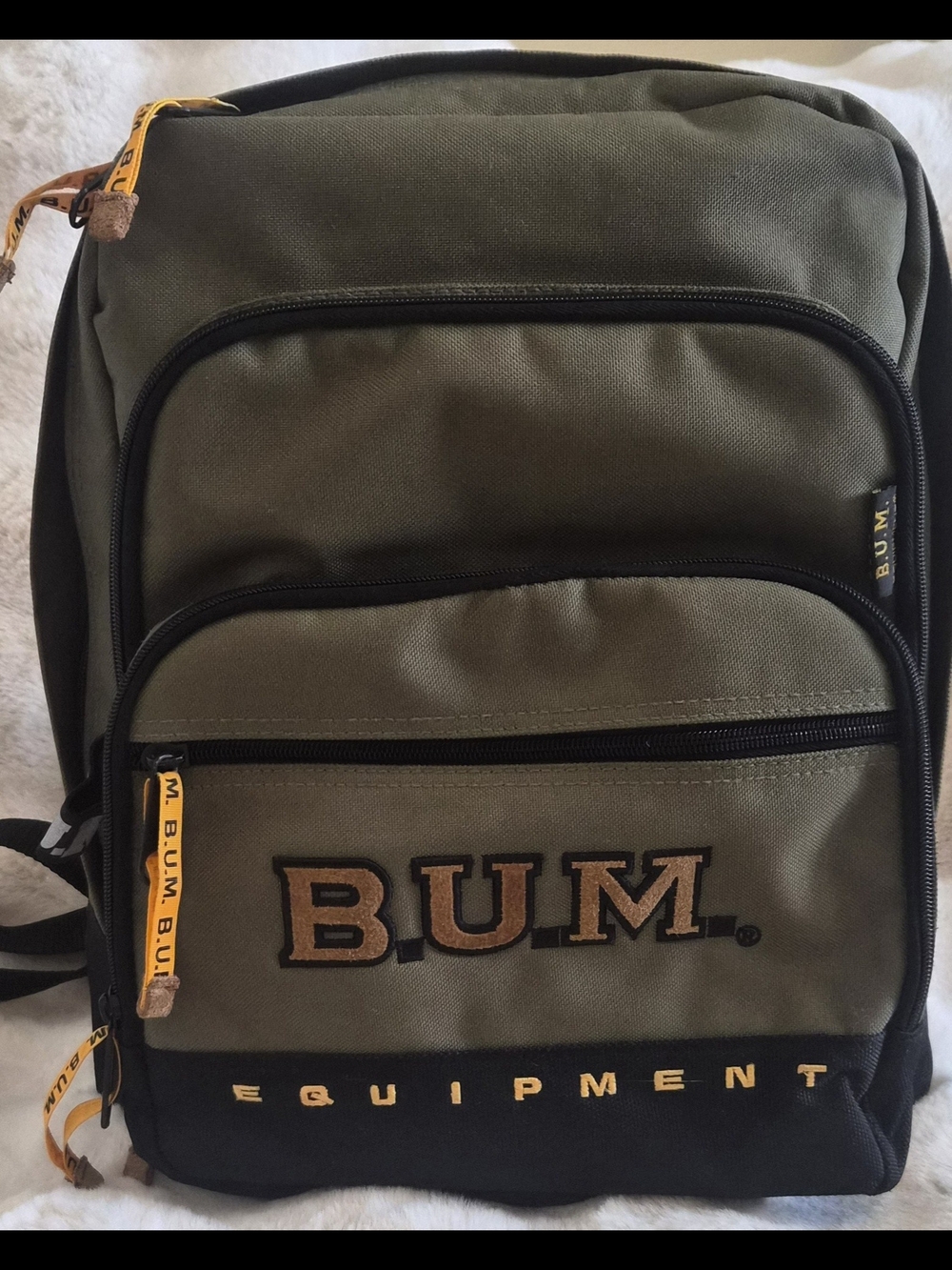 Vintage B.U.M. Equipment Backpack Olive Green Y2K School Travel Book Bag EUC
